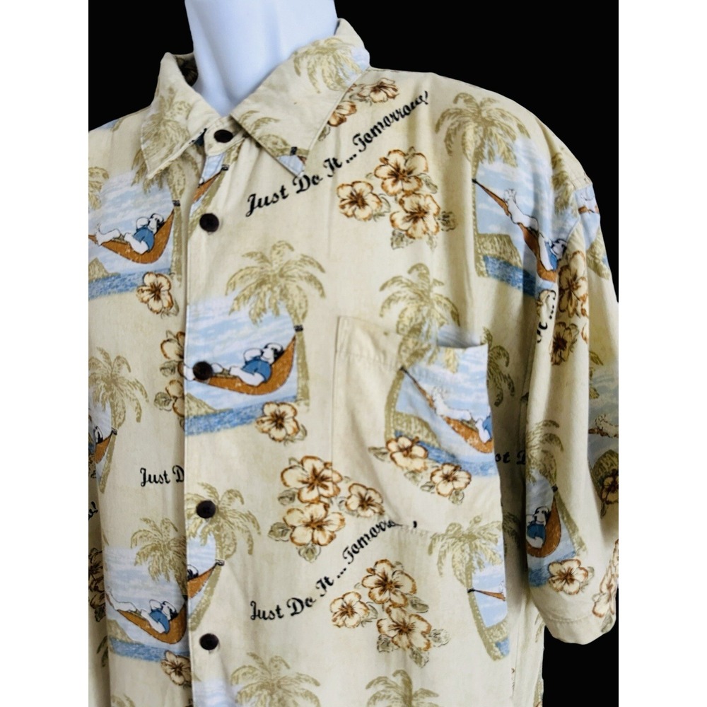 Big Dogs Mens Shirt Dog Hammock Island Print Short Sleeve Button Up Camp XL